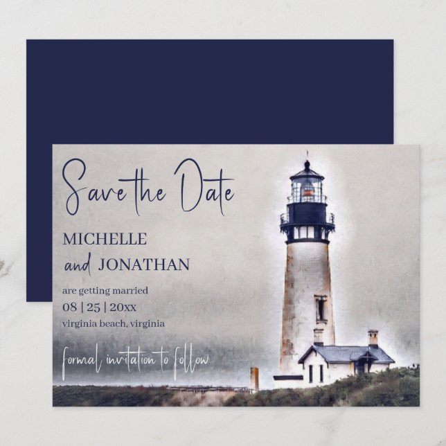 Beautiful Lighthouse Nautical Beach Wedding Save The Date (Front/Back)