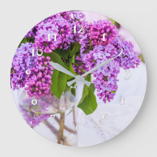 Beautiful lilac in the vase, wall clock
