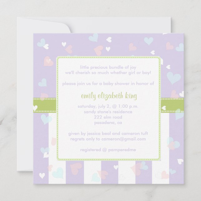Beautiful Lilac with Little Hearts baby shower Invitation (Front)