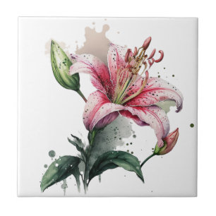 Beautiful Lily Vintage Botanical Ceramic Tile