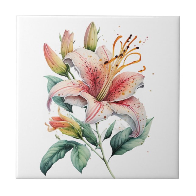 Beautiful Lily Vintage Botanical Ceramic Tile (Front)