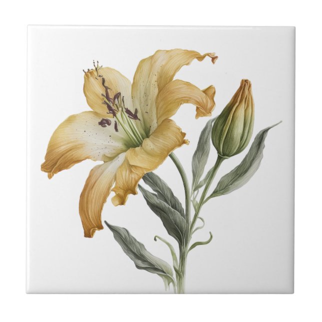 Beautiful Lily Vintage Botanical Ceramic Tile (Front)
