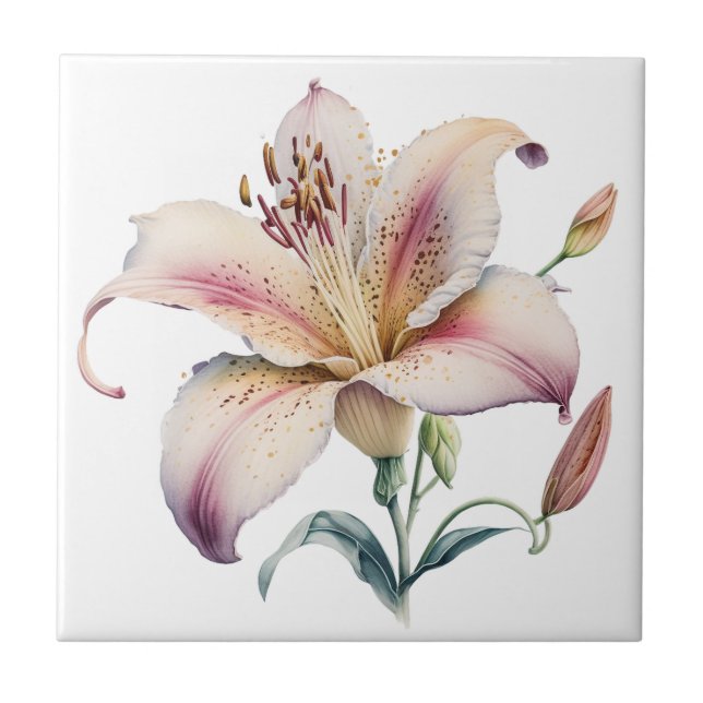 Beautiful Lily Vintage Botanical Ceramic Tile (Front)