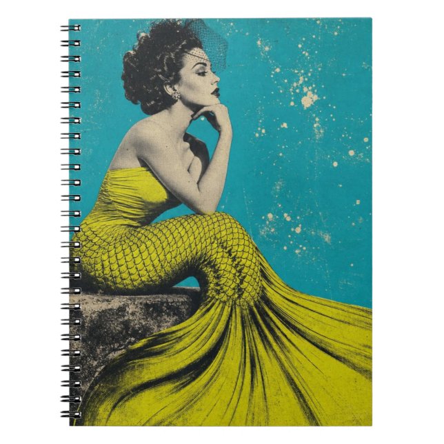 Beautiful Lime Retro Mermaid Notebook (Front)