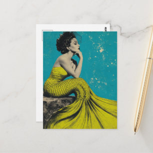 Beautiful Lime Retro Mermaid Postcard