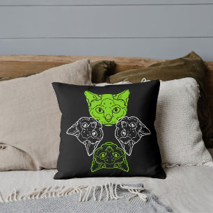 Beautiful Lime White Cats Head Wild Animal Black  Cushion