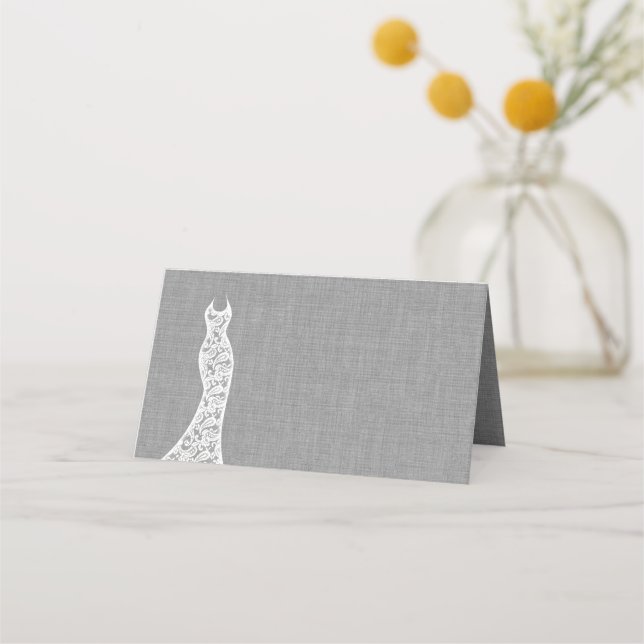 Beautiful Linen Bridal Shower Folded Place Cards (Front)