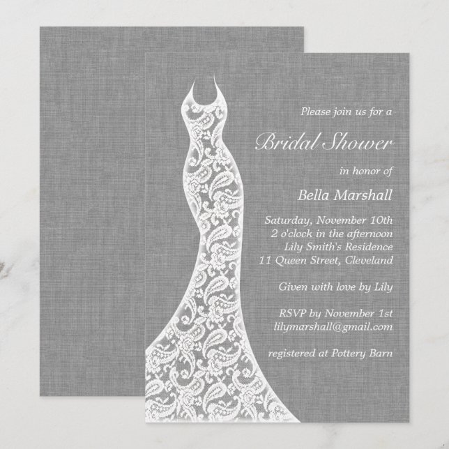 Beautiful Linen Bridal Shower Invitation (Front/Back)