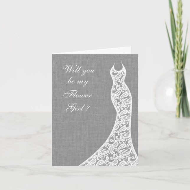 Beautiful Linen Will you be my Flower Girl Card (Front)