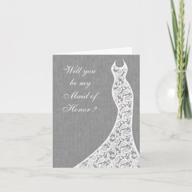 Beautiful Linen Will you be my Maid of Honour Card (Front)