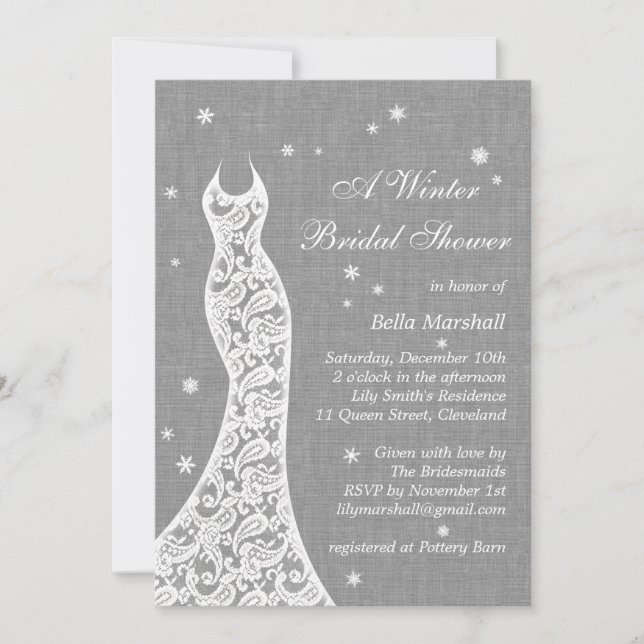 Beautiful Linen Winter Bridal Shower Invitation (Front)