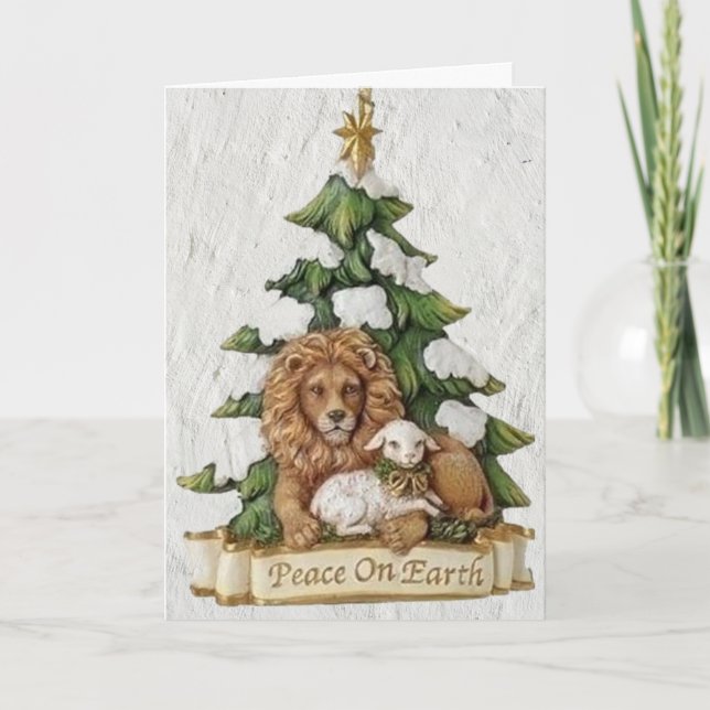 Beautiful Lion and Lamb Bring Blessings Christmas  Holiday Card (Front)