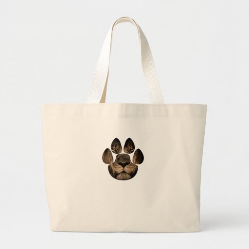 Image of Beautiful Lion Face Paw Print Photo Graphic Large Tote Bag