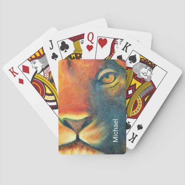 Beautiful Lion Head Portrait Regal and Proud Playing Cards (Back)