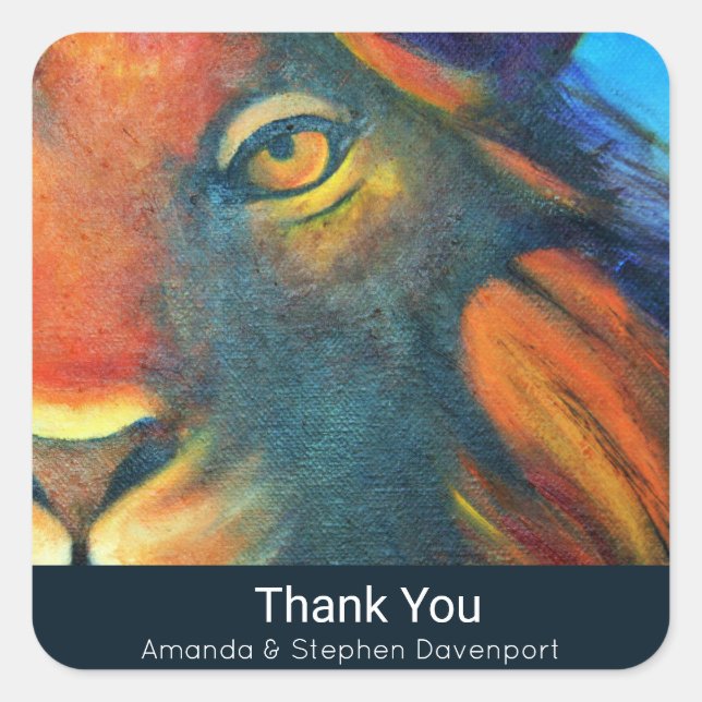 Beautiful Lion Head Portrait Regal Thank You Square Sticker (Front)