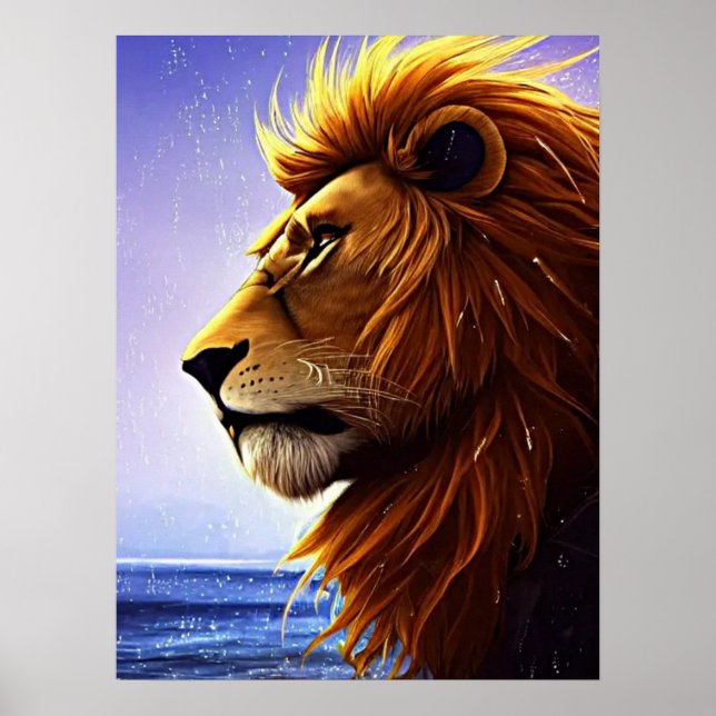 Beautiful Lion Portrait at Sea Personalised Poster (Front)