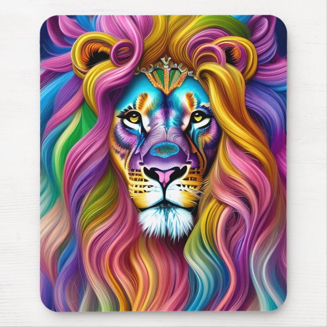 Beautiful Lion with Colourful Main  Mouse Mat (Front)