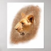 Beautiful Lioness Watercolor Painting  Poster