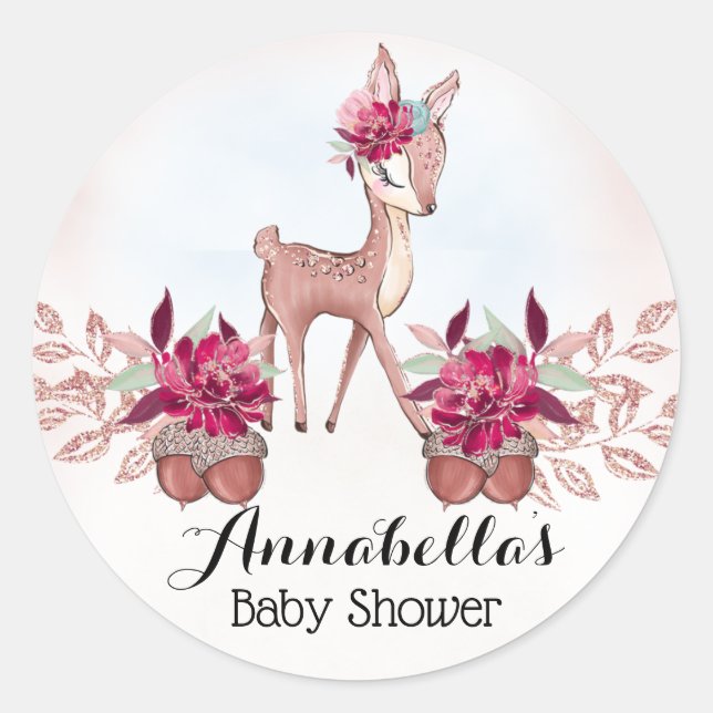 Beautiful Little Fawn Baby Girl Fall Baby Shower Classic Round Sticker (Front)
