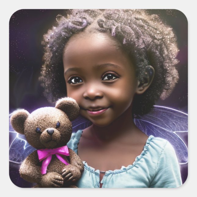 Beautiful Little Girl Holding a Teddy Bear Square Sticker (Front)