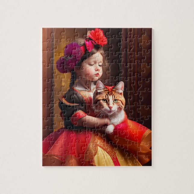 Beautiful Little Girl With Cat Jigsaw Puzzle (Vertical)