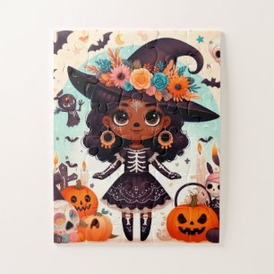 Beautiful little witch halloween party jigsaw puzzle