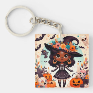 Beautiful little witch halloween party key ring