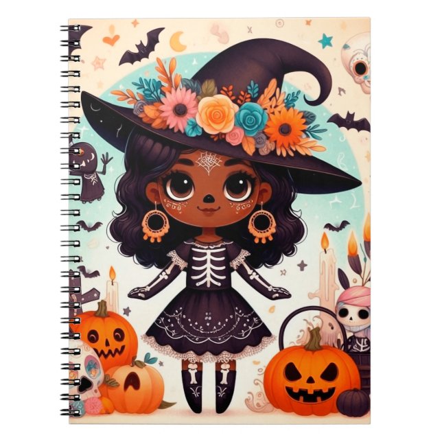Beautiful little witch halloween party notebook (Front)