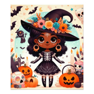 Beautiful little witch halloween party photo print