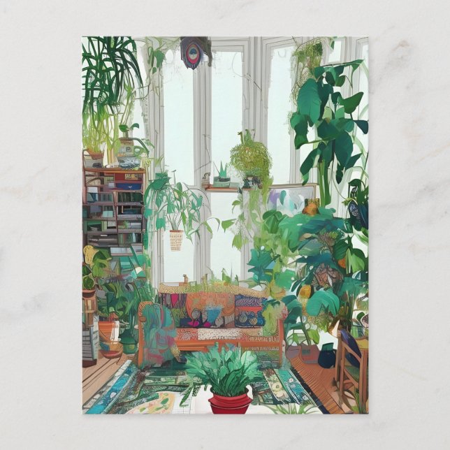 Beautiful Living Room Full of Tropical Plants AI  Postcard (Front)