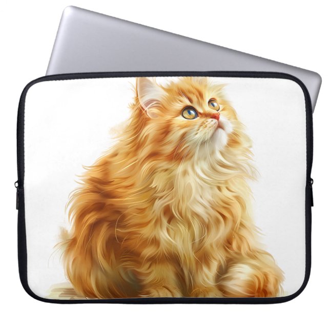 BEAUTIFUL LONG HAIRED ORANGE TABBY CAT LAPTOP SLEEVE (Front)