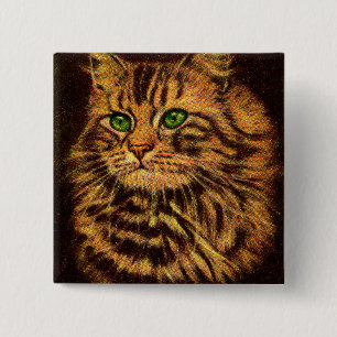beautiful long-haired tabby cat print 15 cm square badge