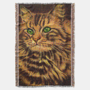 beautiful long-haired tabby cat print throw blanket