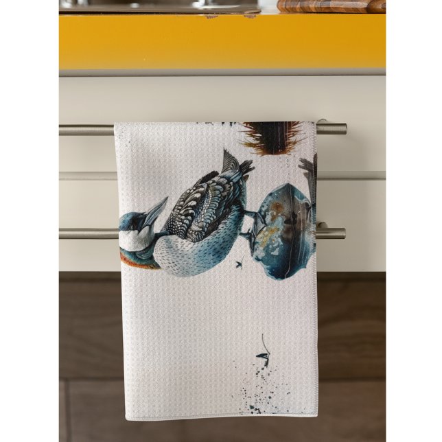 beautiful loon on a rock in watercolor tea towel (Creator Uploaded)