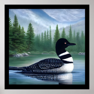 Beautiful Loon On Northern Lake Poster