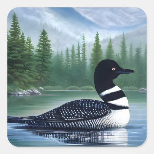 Beautiful Loon On Northern Lake Square Sticker