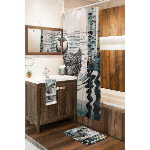 beautiful loon on water in watercolor bath towel set