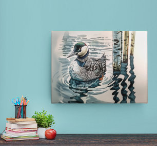 beautiful loon on water in watercolor canvas print