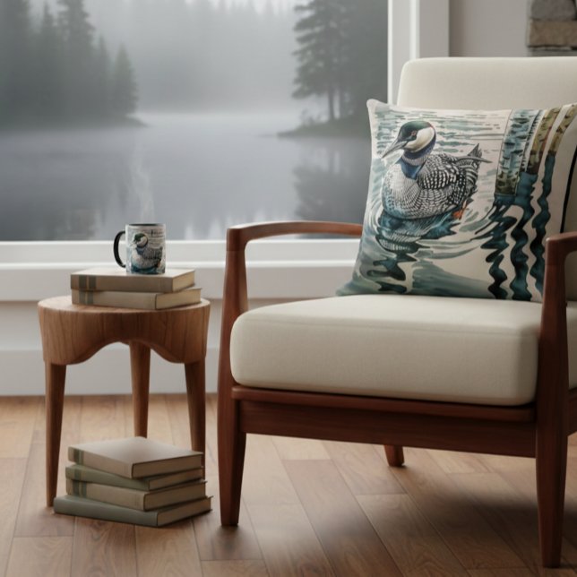 beautiful loon on water in watercolor cushion (Creator Uploaded)