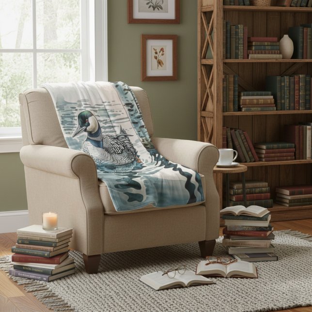 beautiful loon on water in watercolor fleece blanket (Creator Uploaded)