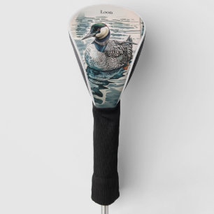 beautiful loon on water in watercolor golf head cover