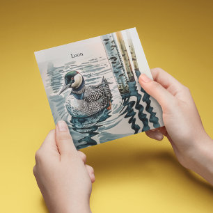beautiful loon on water in watercolor invitation