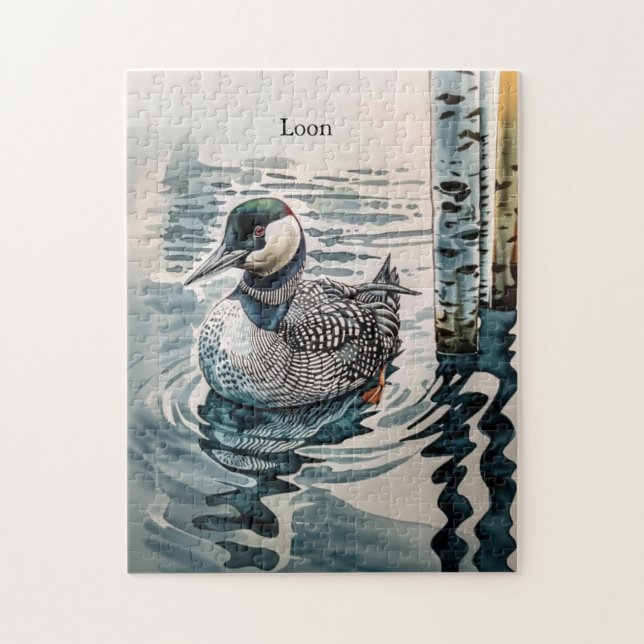 beautiful loon on water in watercolor jigsaw puzzle (Vertical)
