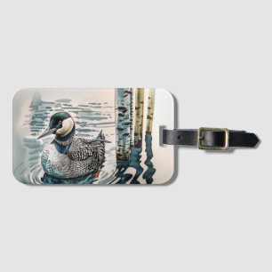 beautiful loon on water in watercolor luggage tag