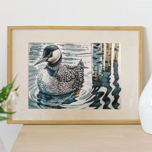 beautiful loon on water in watercolor