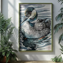 beautiful loon on water in watercolor