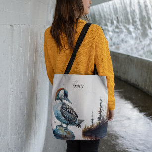 beautiful loon on water in watercolor tote bag