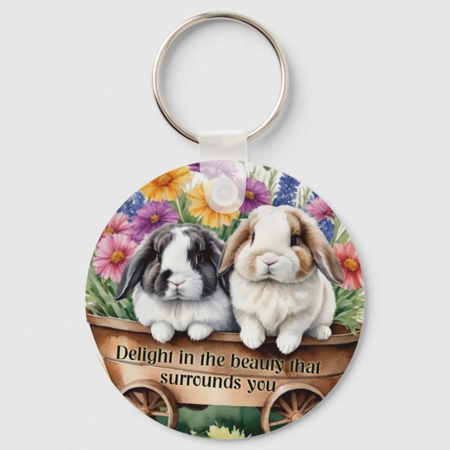 Beautiful Lop Bunny Rabbit Pretty Key Ring (Front)