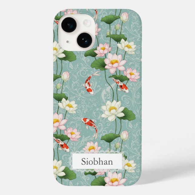 Beautiful Lotus and Koi fish Zen Art Personalized Case-Mate iPhone Case (Back)