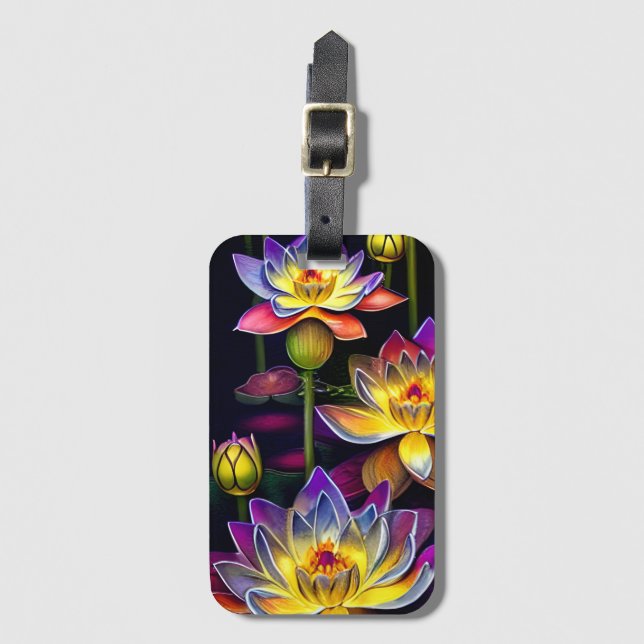 Beautiful Lotus Flowers at Night Luggage Tag (Front Vertical)